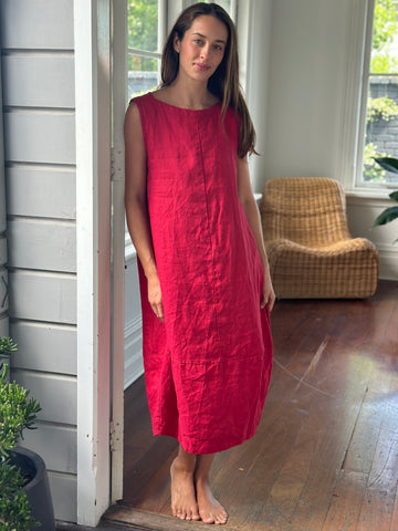 adele dress - red linen Apparel  