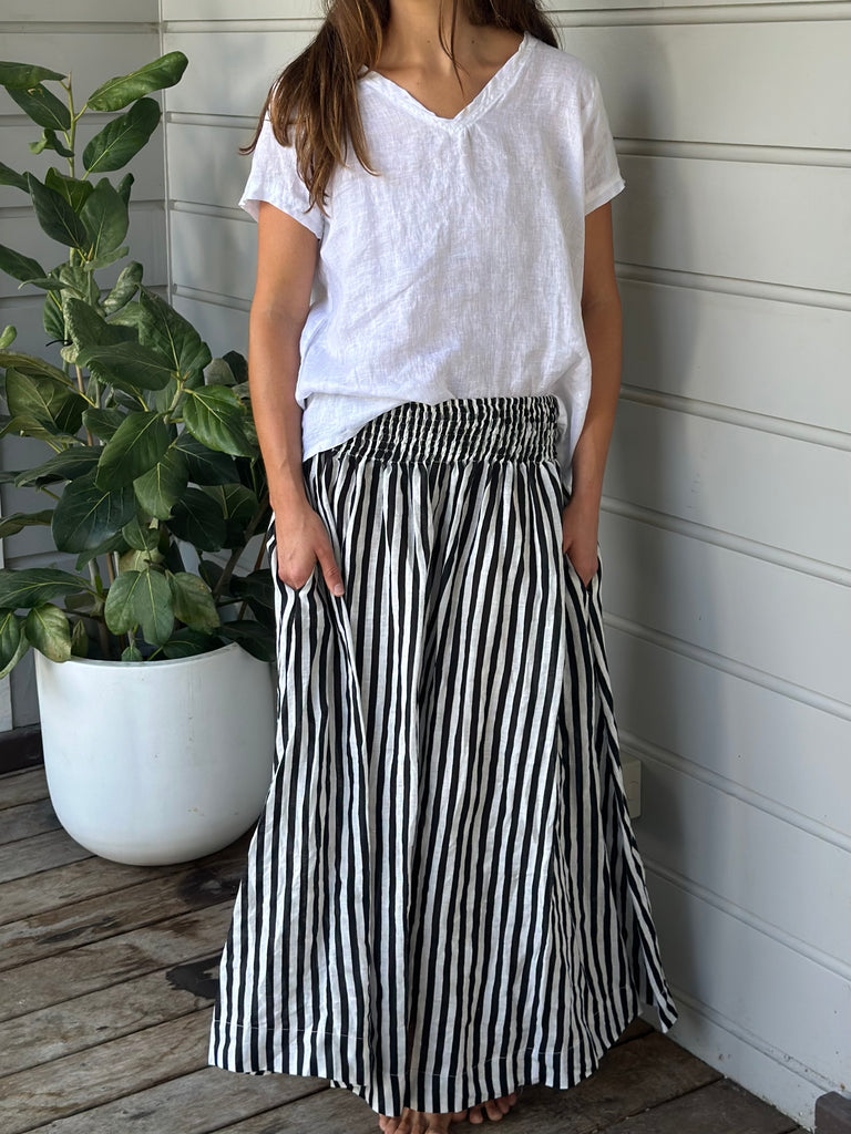 lulu skirt -  black stripe linen Apparel  