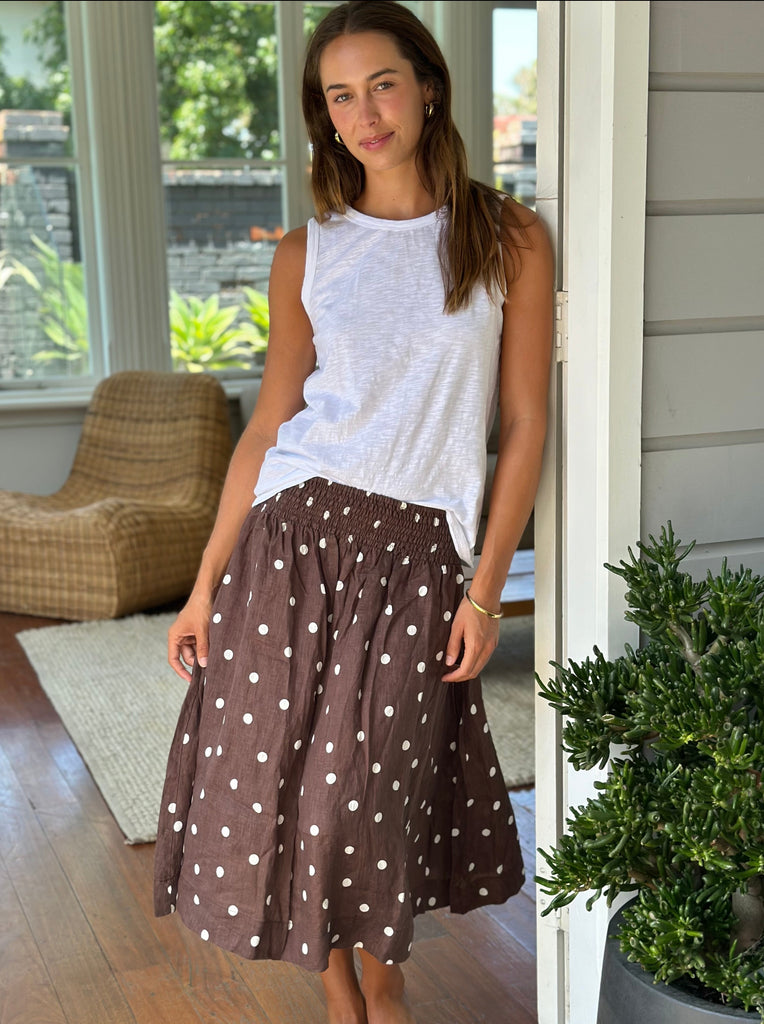 lola skirt - chocolate spot linen Apparel  