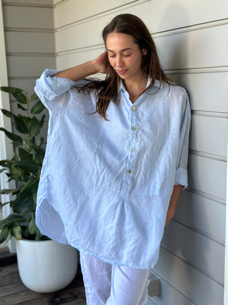 megan shirt - soft blue linen Apparel  