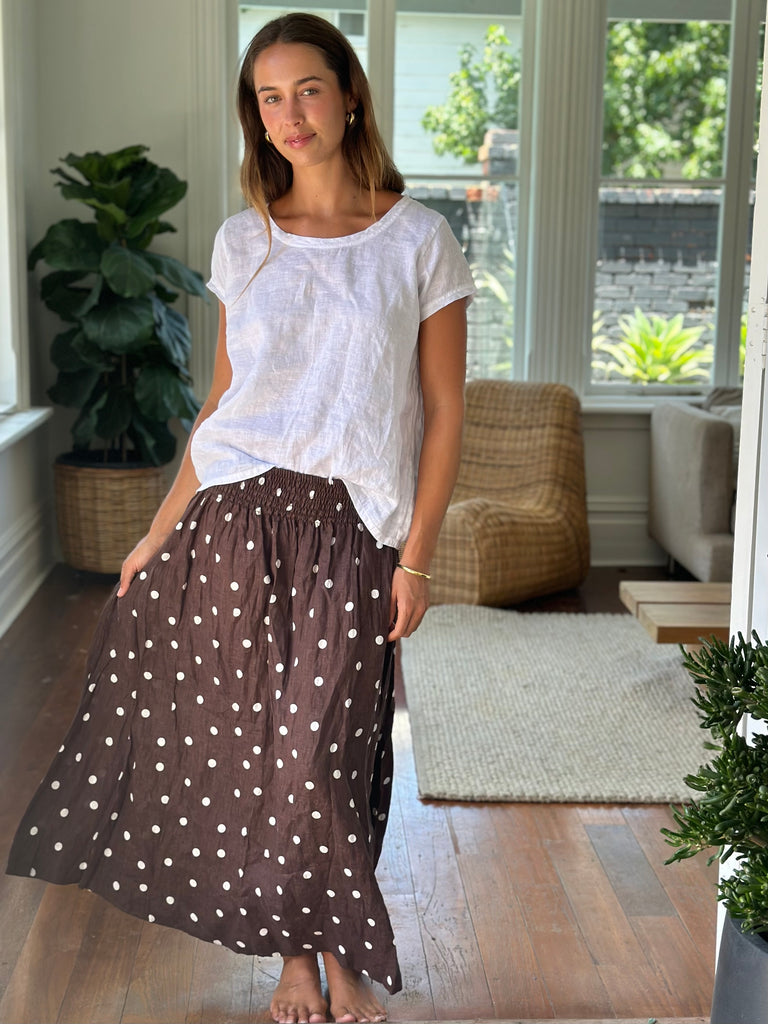 lulu skirt-chocolate spot linen Apparel  