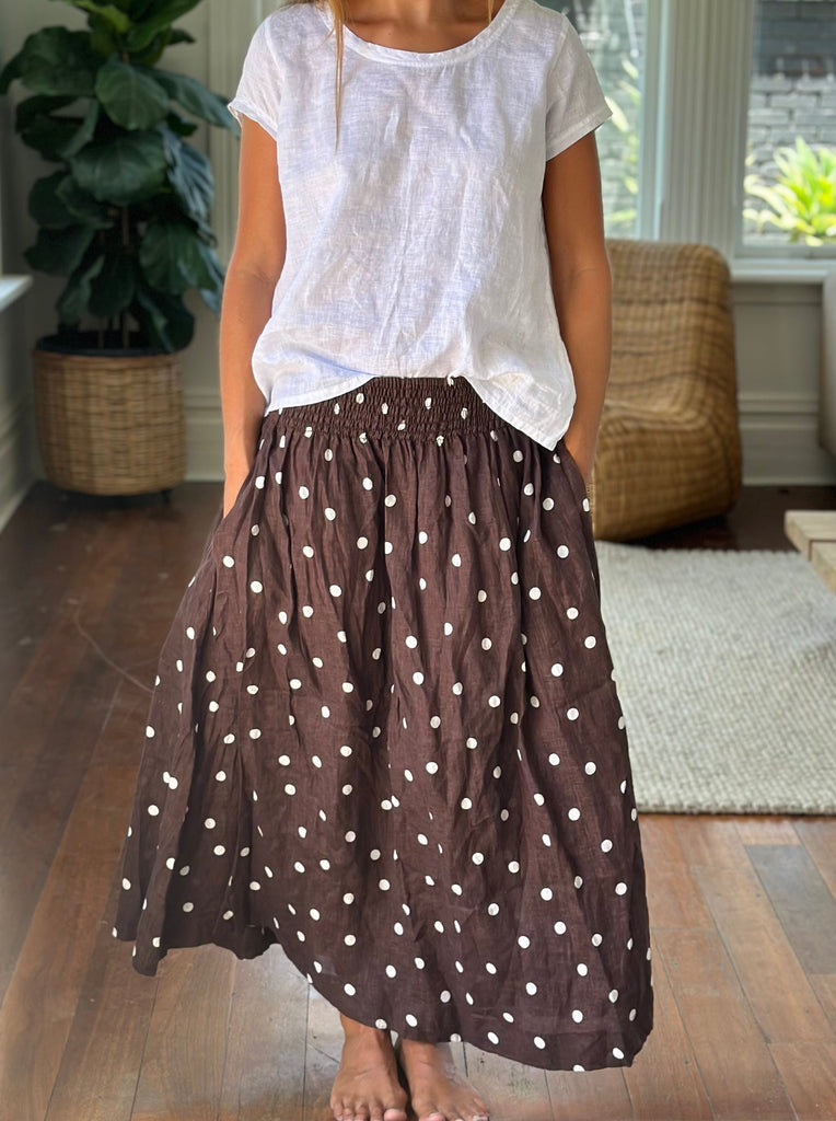 lulu skirt-chocolate spot linen Apparel  