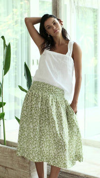 lola skirt - avocado floral linen Apparel