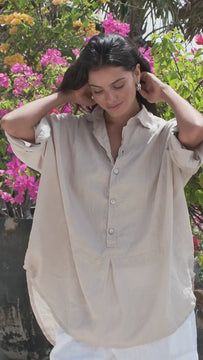 megan shirt - almond linen Apparel