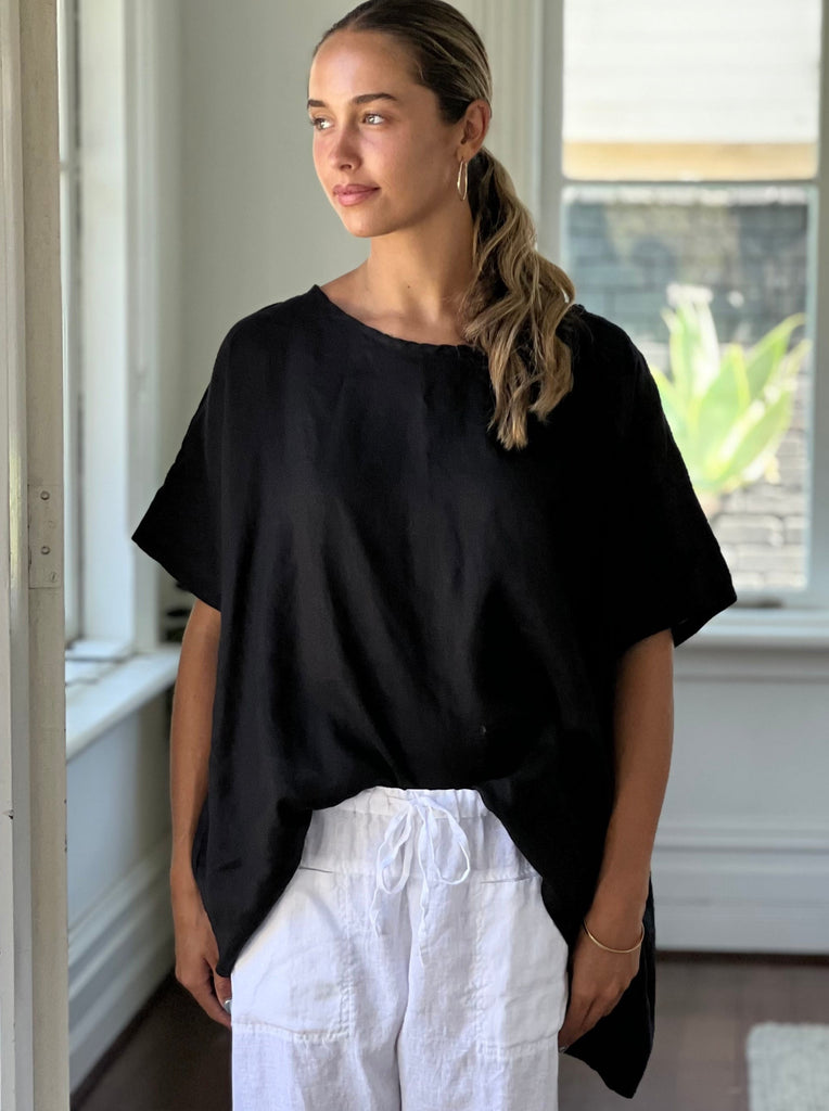 rachael top - black linen Apparel  