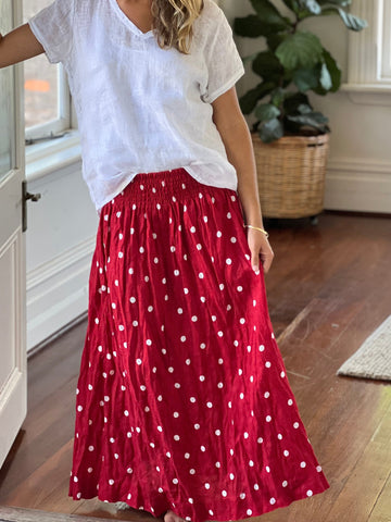 lulu skirt- red spot linen Apparel